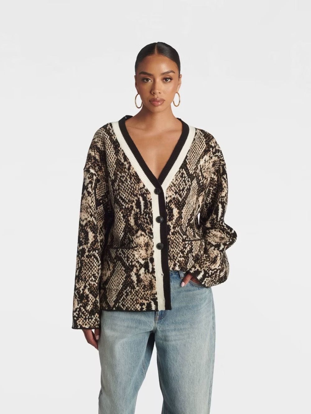❤️🎯 NWT! KBB by KAHLANA BARFIELD BROWN Snakeskin Print Cardigan - Size XS